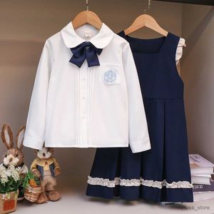 Vestidos da menina meninas roupas para adolescentes uniforme escolar vestido de bebê camisa branca primavera outono preppy crianças trajes 4 6 8 10 12 13 anos