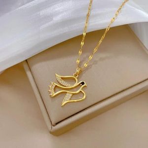 Pendant Necklaces Fashion Zircon Crystal Hollow Swallow Necklace For Women Vintage Stainless Steel Accessories Jewelry Gifts