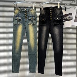 Women's Jeans 2023 Autumn Arrival Metal Buttons Multi Pockets Gradient Color Denim Pants Women Pencil GL826
