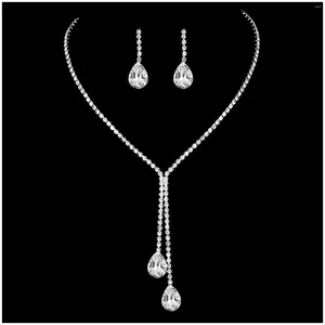 Necklace Earrings Set 2pcs Bridal Wedding Jewelry Rhinestone Charm And Birthday Anniversary Day Gift