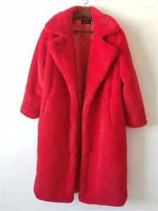 Women's Fur 2023 Winter Coat Women Suit Collar Long Loose Slim Thick Warmth Imitation High Quality Clothing Feminina Red Pink