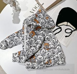 Children cartoon anime printed coat boys girls bear pattern hooded long sleeve outwear autumn winter kids velvet warm clothes Z6125