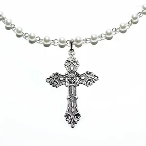 Ожерелья с подвесками, готическое белое жемчужное ожерелье, украшения в стиле панк, крест, модные милые подарки для мужчин и женщин