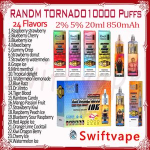 Randm Tornado 10000 Puff Disposable E Cigarett 20 ml 2% 5% 1000mAh Uppladdningsbart batteri 24 smaker RGB Glow 10K Puffs Vapes Pen Starter Kit Authentisk grossist