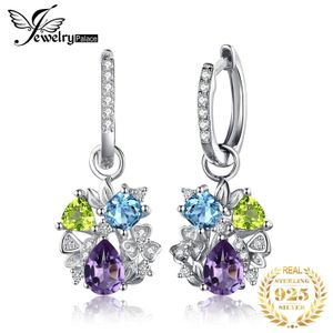 Stud JewelryPalace Natural Amethyst Blue Topaz Peridot Chrome Diopside Flower Dangle Drop Earrings 925 Sterling Silver Women Jewelry