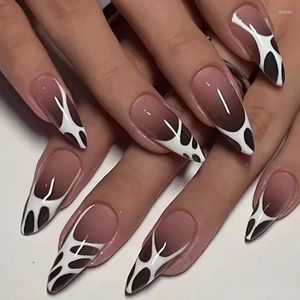 False Nails 24pcs Short Square Press On Y2k Fake With Glue Gradient Black White Artificial Diy Full Cover Manicure Tool