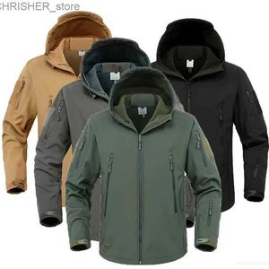 Tactical Jackets Men's Winter Waterproof Trekking Fish Hunting Hiking Camp Military Tactical Outdoor Hood Coat Army Jackets Sport Run SoftShellL231218