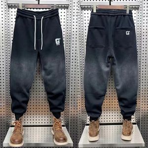 Calças masculinas outono inverno coreano luxo homens bordado escovado esportes suor designer treinamento pista jogger velo preto 231218