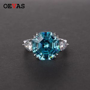 Wedding Rings OEVAS 100% 925 Sterling Silver Created Aqumarine Gemstone Wedding Engagement White Gold Ring Jewelry Gift Wholesale 231218