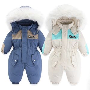 Rompers -30 grader Ryssland Winter Children Clothing Set Waterproof Baby Bodysuit Plus Velvet Boys Overalls Ski Jumpsuit Varma barnkläder 231218