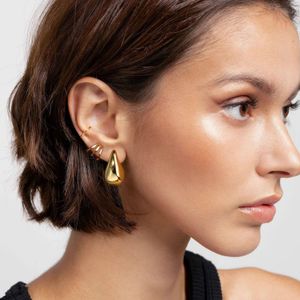 Vintage Gold Color Plated Chunky Dome Drop Earrings for Women Glossy Stainless Steel Thick Teardrop Earring Jewelry