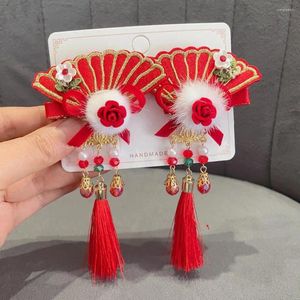 Hair Accessories Cute Chinese Style Tassel Plush Ball Hairpins With Faux Pearl Bow Decor Festive Po Prop For Girls' Year