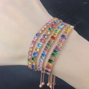 Link Bracelets 3-5mm Colorful Full Zircon Crystal Bracelet For Women Adjustable Geometric Tennis Chain Fashion Luxury Jewelry Gifts