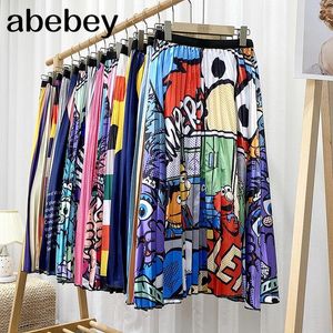 Dresses Women Fashion Cartoon Explosion Head Beauty Print Pleated Skirt High Waist Personality Maxi Elastic Waist Casual Aline Skirt