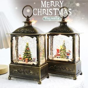 Dekorativa figurer Jul snöklot Lantern Music Box virvlande glitter med lätta dekorationer Santa Claus Ornaments Kids Gift Toys