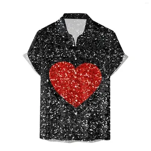 Men's Casual Shirts Mens Valentine's Day Short Sleeve Autumn Winter 3D Printed Fashion Top Beach Art Digital Print Solid