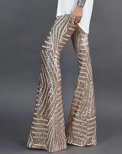 Leggings 2022 Nya mode kvinnors eleganta byxor glitter hög midja bellbottomed paljetter byxor kvinnliga kläder för kvinnor