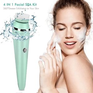 Rengöringsverktyg Tillbehör 4 i 1 Electric Cleansing Brush Sonic vattentät rotera uppladdningsbar ansikte rengöringsverktyg Porrengöringshudmaskin 231216