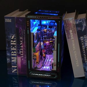 Te husdjur diy bok nook cyberpunk framtida värld handgjorda dollhus leksaker rgb belysning 3d pussel miniatyr byggnad kit gåva hem dekoration 231218