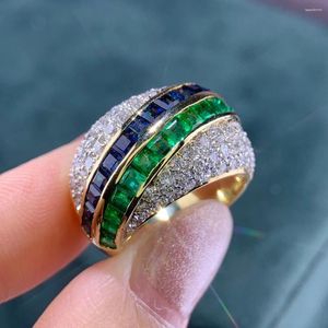 Küme Yüzükleri XHD520 Katı 18K Altın Doğa Safir 1.54Ct ve Emerald 1.08ct Kadınlar için Mücevher Mücevherleri Altı kelimelik uyarı sunar