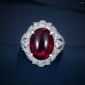 Klusterringar 925 Silver Egg Form Plain 12 16 Red Corundum 15 Pigeon Full Set Diamond Colorful Treasure Ring