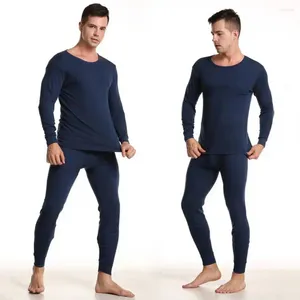 Men's Thermal Underwear Men Winter Pajamas Set 2-piece Warm Fleece Lined Long Johns Pajama For Round Neck Base Layer