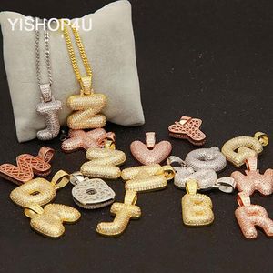 Mens A-Z Bubble Name Letters Pendant Charm Men 'Women Zircon Hip Hop smycken med 3mm 24-tums guld silver rosguld kubansk chai194j