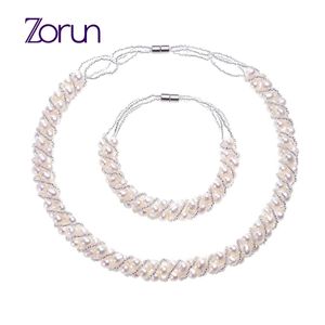 Collana Zorun Vera Perla D'acqua Dolce Naturale Bianco/Grigio Set Gioielleria Raffinata 56mm con Chiusura Magnetica per Le Donne Nuovo Design Buona Vendita