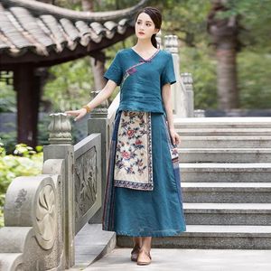 Elbiseler Vintage uzun etek asimetrik patchwork kıyafetleri 2021 Yeni Sonbahar Ulusal Stil Boş Zaman Gevşek Pamuk Kadın Etekleri 12717