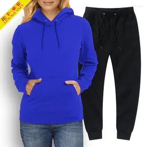 Women's Two Piece Pants Sweatshirt Fleece Suit Sweatpants Woman Jogger Set Sportswear Sports Hoodie Panst Winter Casual Black White