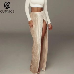 Dress Cupnice Women Fashion Pleated High Slit Long Sexy Veet Hip Package Waist Night Party Club Wear Casual Pencil