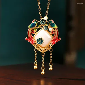 Pendant Necklaces Xi Upper Brow Imitation White Jade Gold-Plated Chinese Classical And Ethnic Style Women's Necklace High-Grade