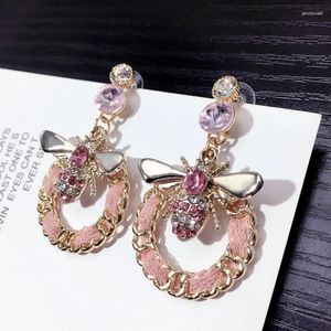 Stud Earrings Luxury Vintage Bee Pandent Accessories Girls Gift Pink Woman Earring Fashion Jewelry