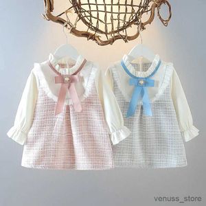 Abiti da ragazza Abito da bambina per bambini 2023 Autunno Nuovo vestito da principessa a manica lunga in stile dolce vestito per bambini a pianta a piana da bambino per bambini 0-4y