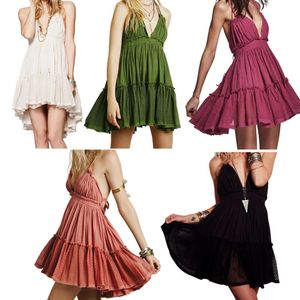 Dresses Women Bohemian Mini Dress Backless Beach Dress Ball Gown Hippie Chic Dress Holiday Boho Strapless Sexy Summer Sleeveless Vneck