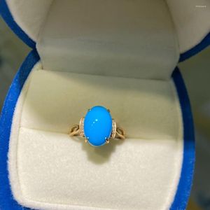 Cluster Rings JHY2024 G18K Solid Gold 18K Natural Blue Turquoise Gemstones 13 9.1mm Diamonds Female Casual Sporty