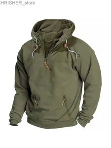 Tactical Jackets Men's Vintage Casual Hooded Cotton Drawstring Pocket Solid Retro Streetwear Y2K Hoodied for Men Zipper Streetwear Men ClothingL231218