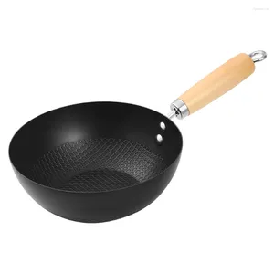 Pökor wok gas spis stekpanna med stek-stek trä matlagning köksvaror tillbehör non stick