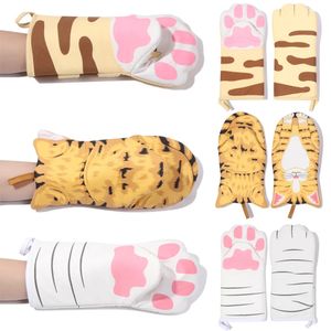 Oven Mitts Microwave Non Slip Baking Heat Resistant Insulation Gloves Cat Paws Cartoon Animal 231218