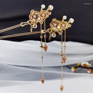 Hair Clips Long Pendant Sticks For Women Bride Accessories Lady Girls Chinese Hanfu Cosplay Metal Pearl Flower Hairpins Hairsticks