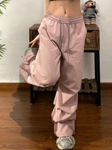 여성용 바지 houzhou y2k 핑크화물 낙하산 여성 힙합 기술복 대형 스웨트 팬츠 한국 스타일 넓은 다리 헐렁한 바지