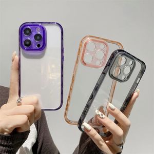 Cute Candy Color Plain Clear Phone Case for iPhone 15 14 13 12 11 Pro Max 15plus Shockproof Hard Cover Fashion Protector Cases