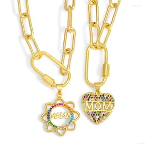 Pendant Necklaces Colorful Zirconia Romantic Heart Hollow Out Letter MAMA Sunflower Necklace Gold Plated Jewelry Gift For Mother's Day