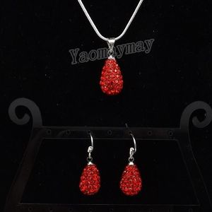 Crystal Jewelry Set 9 Colors Rhinestone Water Drop Shaped Pendant Earrings And Necklace For Party 5 Sets lot Whole276V