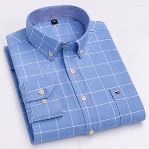 Camicie casual da uomo Primavera 2024 Camicia elegante scozzese scozzese di lusso a maniche lunghe in cotone Oxford a quadri moda