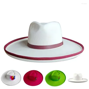 Berets 2023 Classic British Style Elegant Wide Brim Fedora Hat For Man Women Fashion Autumn Winter Felt Wedding Dress