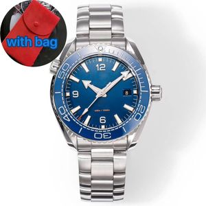 MENS Titta på 43mm Blue Dial Ceramic Bezel OMG 600m klockor Högkvalitativ automatisk rörelse Sapphire Waterproof Original Relojes med Bag Montre de Luxe