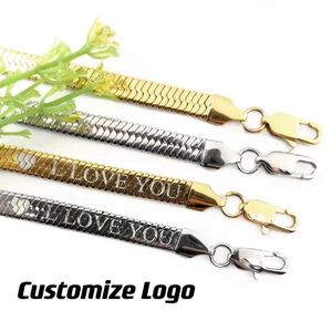 Necklaces Custom Logo Name Snake Necklace Stainless Steel Flat Herringbone Link Chain 4mm/5mm/6mm MOQ 100pcs