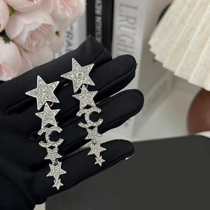 Top-Quality Never Fade Stainless Steel Dangle Stud Designer Brand Letter Earrings 18K Gold Plated Silver Geometry Crystal Star Eardrop Wedding Jewelry Accessories