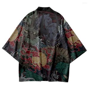 Ethnic Clothing Japanese Cartoon Print Kimono Woman Cardigan Shirt Vintage Yukata Female Summer Beach Robe Clothes Plus Size 6XL